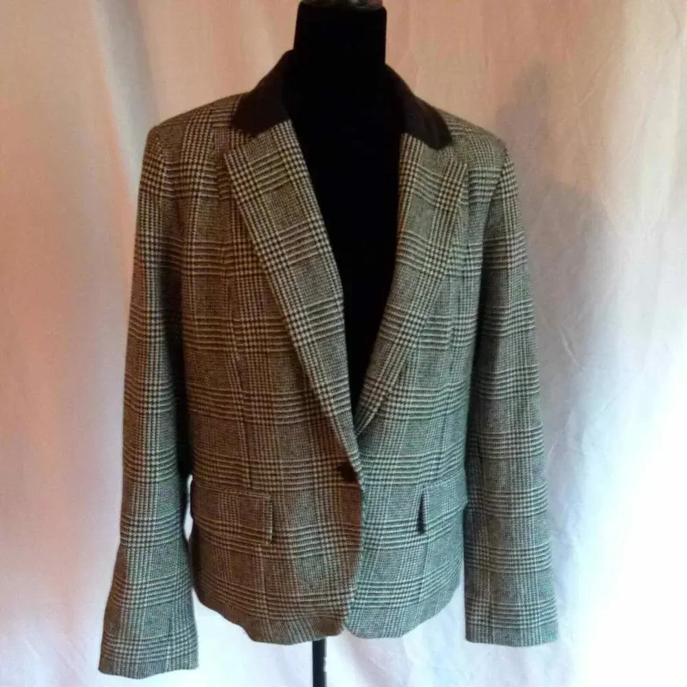 EUC Michael Kors Houndstooth Leather Blazer jacket 12